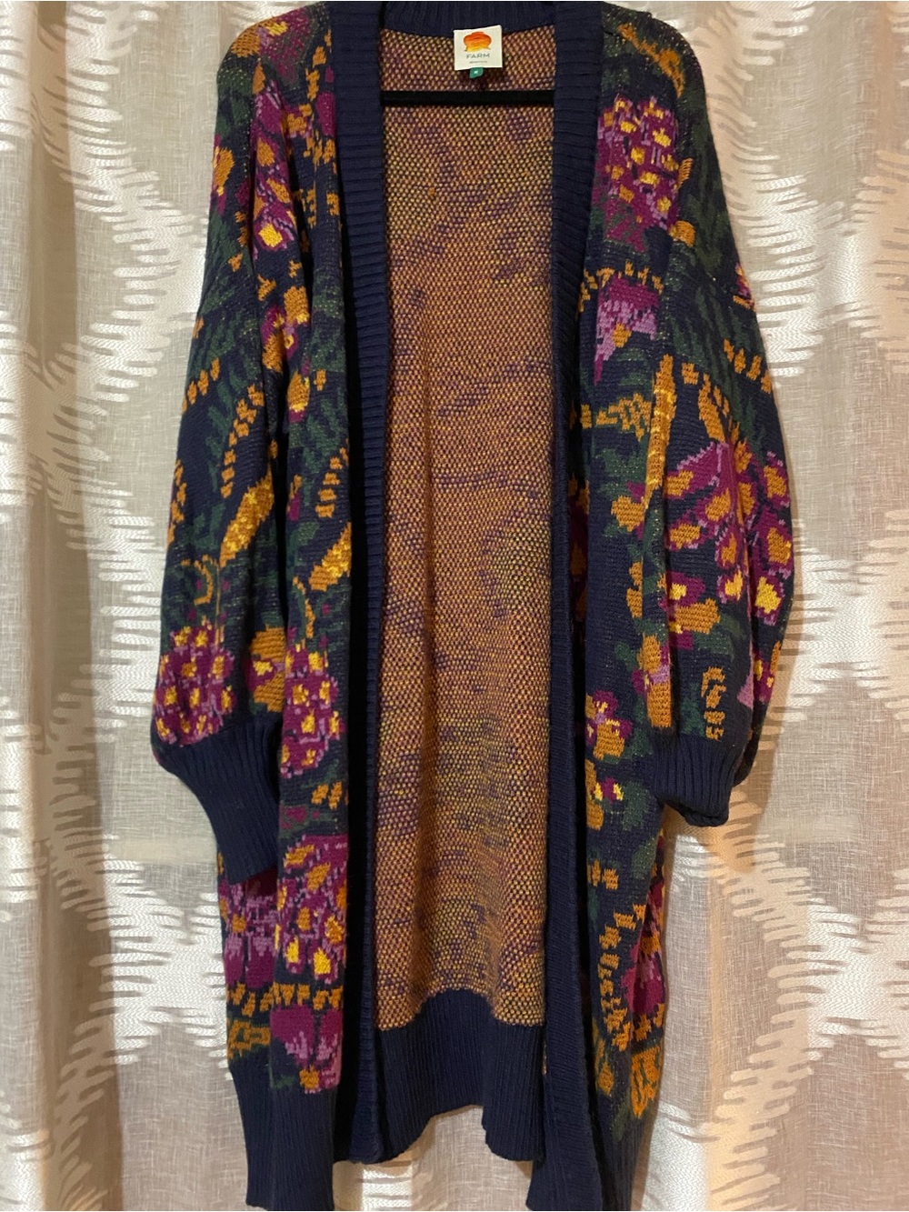 Farm Rio Open Cardigan Sweater - Navy/Magenta